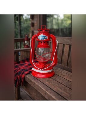 Cozy Campfire Glow • Red Stansport Lantern • Rustic Cabin • Hurricane Style